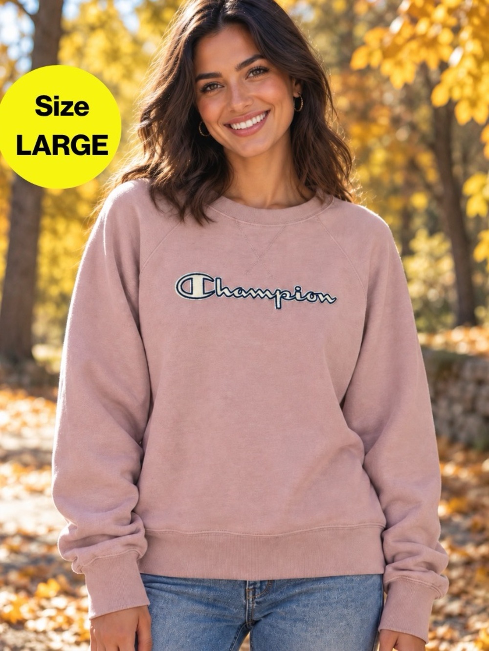 CHAMPION 💞 Logo Front Heavyduty Crewneck Sweatshirt (Women’s Large)